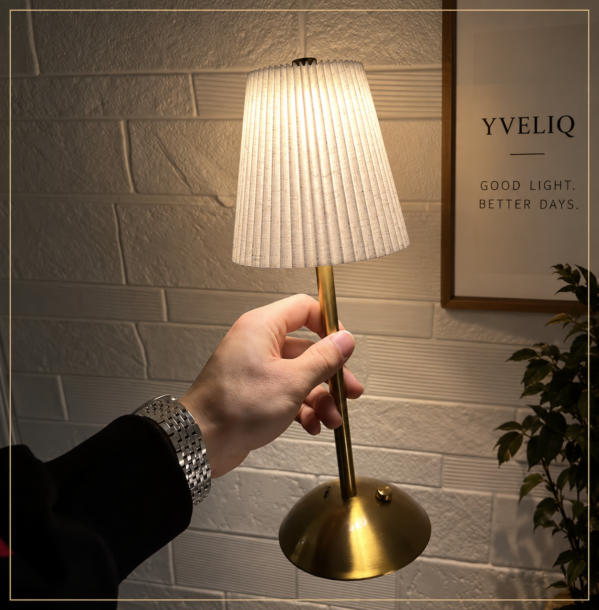 Kabellose Tischlampe dimmbar – Akku Touch Lampe mit Plissee Stoffschirm, USB-C aufladbar